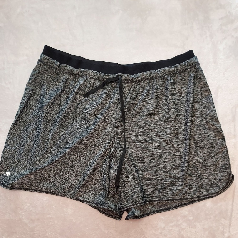 Ideology Womens Plus 1X Gray Space Dye Athletic Shorts Drawstring Dolphin Hem